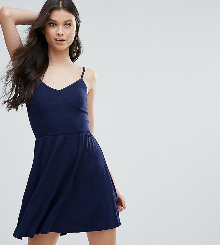 Asos Petite 90's Skater Rib Mini Dress - Navy