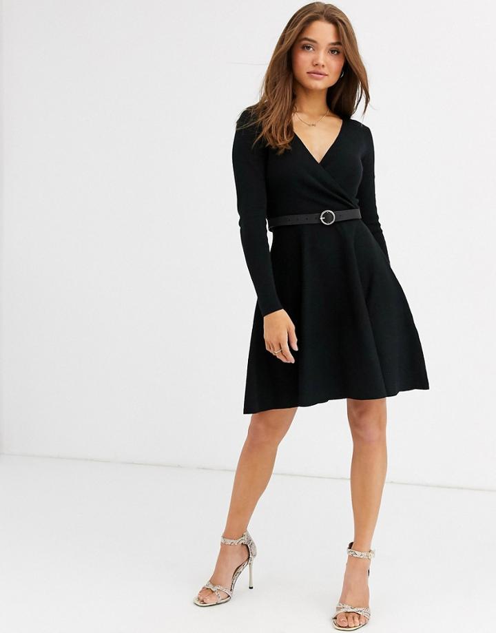 Lipsy Belted Wrap Dress In Black