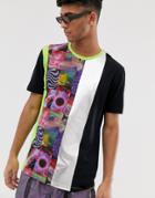 Asos Design Relaxed T-shirt With Cut And Sew Foil And Printed Panels - Multi