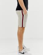 Asos Design Jersey Skinny Shorts In Beige Marl With Side Stripe - Beige
