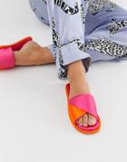 Asos Design Nea Satin Twist Slider Slippers In Bright Pink And Orange - Multi