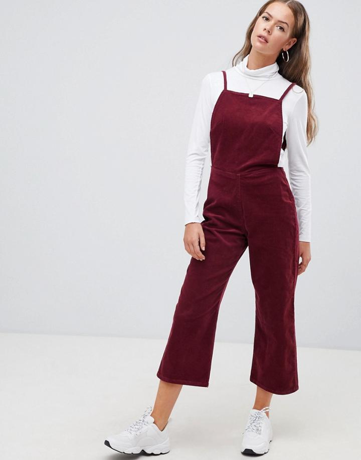 Boohoo Cord Pinafore Open Back Jumpsuit In Red - Red