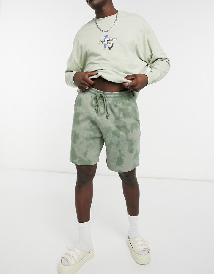 Asos Design Oversized Jersey Shorts In Green Tie Dye - Part Of A Set