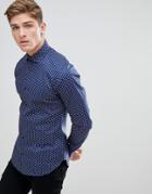 Moss London Extra Slim Smart Shirt In Navy Polka Dot Print - Navy