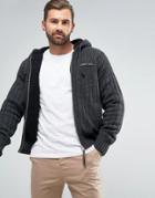 Schott Full Zip Knit Hoodie Fleece Lined Slim Fit In Dark Gray/black - Gray