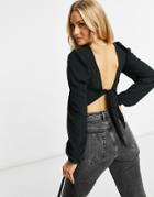Missguided Tie Back Crop Top With Balloon Sleeve In Black