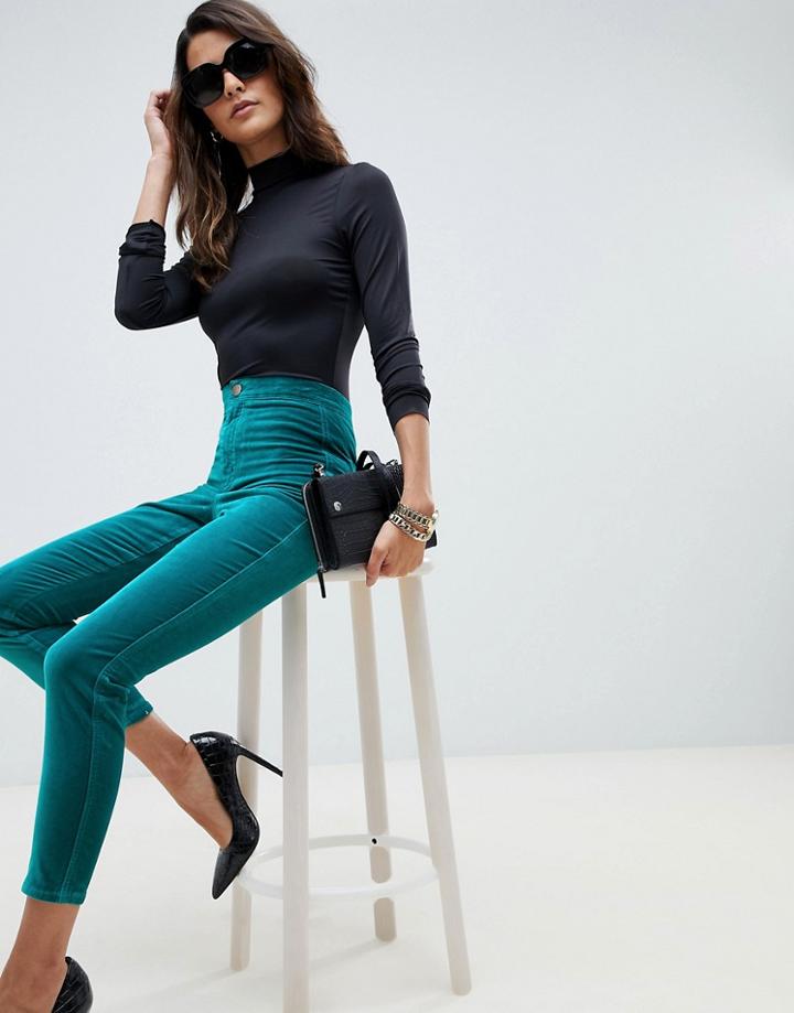 Asos Design Rivington High Waisted Velvet Jegging In Emerald - Green