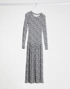 Topshop Tiered Hem Midi Dress In Navy Daisy Print-multi
