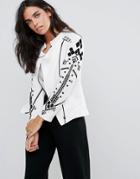Pussycat London Contrast Print Biker Jacket - White
