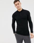 Asos Design Muscle Fit Long Sleeve Jersey Polo - Black