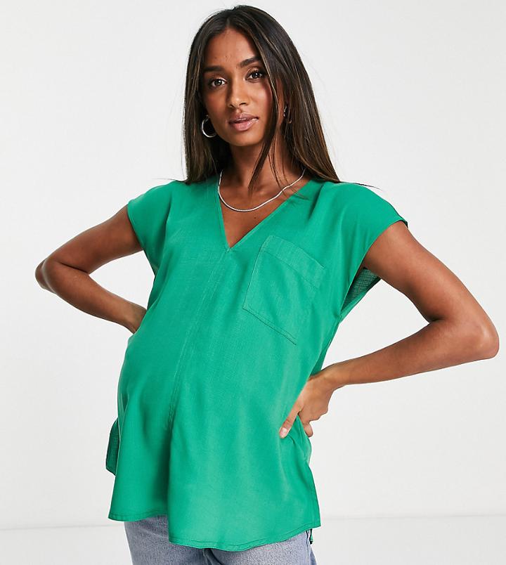 Asos Design Maternity Pocket Tee With Longline Back In Green