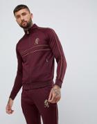 Gym King Muscle Track Top In Burgundy With Gold Side Stripes-red