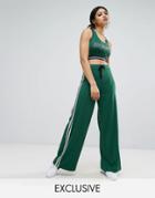 Bones Wide Leg Tracksuit Bottoms With Contrast Side Stripe - Green