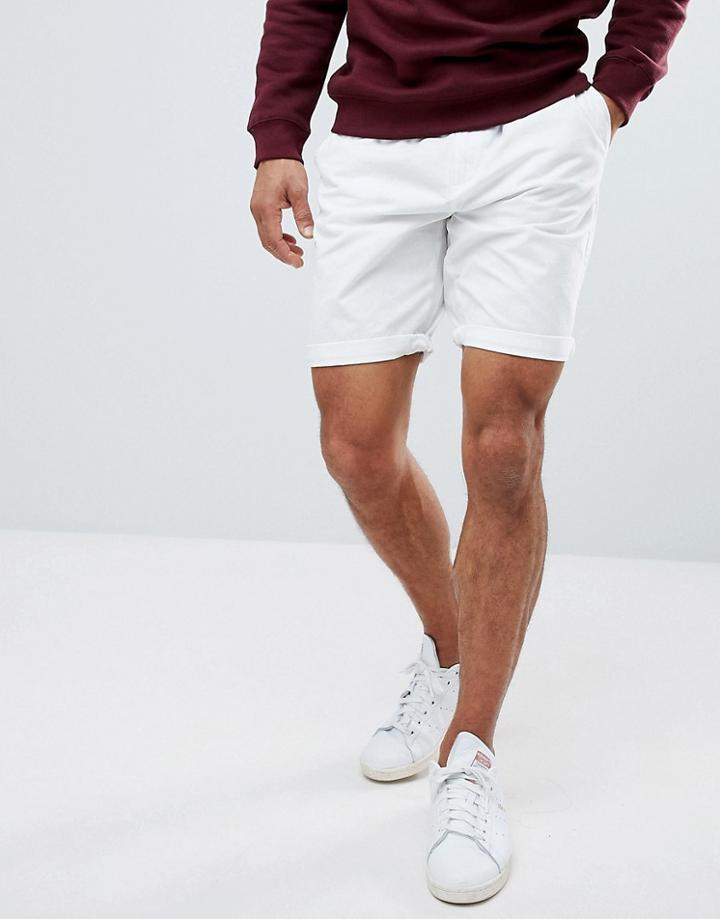 Bershka Belted Chino Shorts In White - White