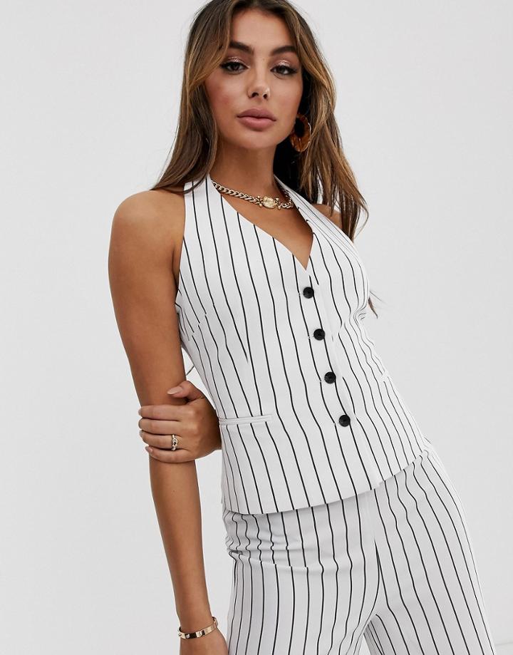 Asos Design White Pinstripe Suit Vest-multi