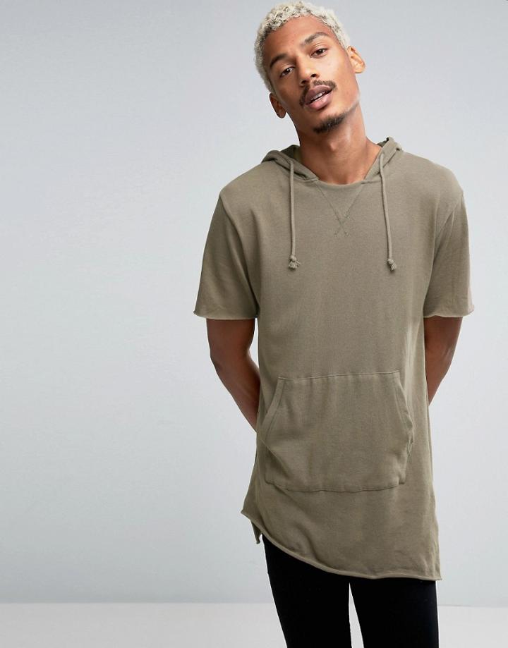 Pull & Bear Short Sleeve Sweatshirt In Khaki - Green