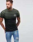 Hype Muscle T-shirt In Khaki Stripes With Fade - Green