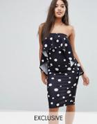 Ginger Fizz Midi Pencil Dress With Overlay In Polka - Multi