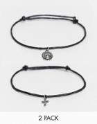 Asos Design 2 Pack Skinny Cord Bracelet With Pendants In Black