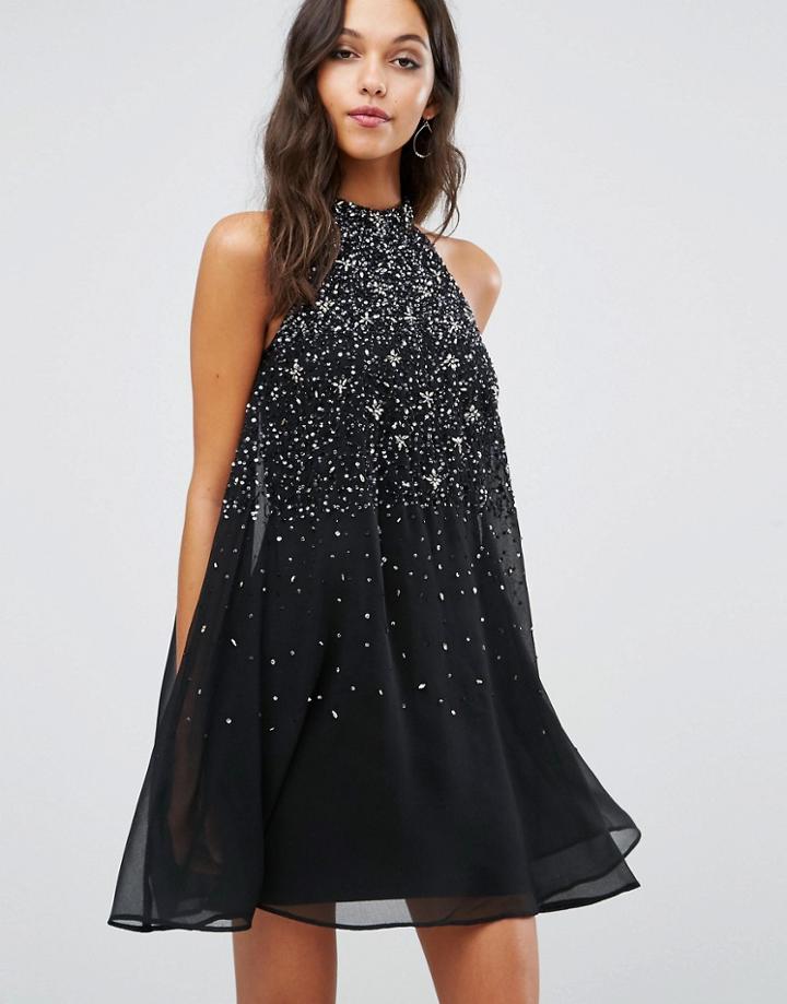 Lipsy High Neck Embellished Shift Dress - Black