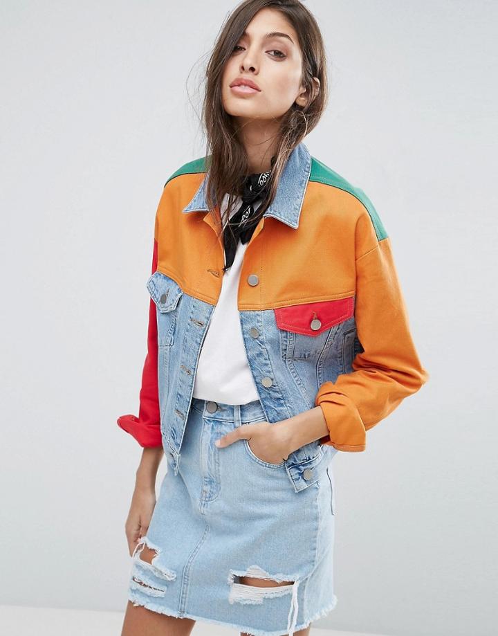 Asos Denim Jacket In Color Block - Multi