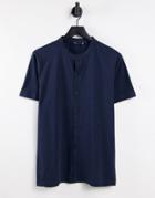 Asos Design Grandad Collar Jersey Shirt In Navy-blue