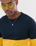 Asos Design Organic Long Sleeve T-shirt With Contrast Yoke In Yellow - Yellow