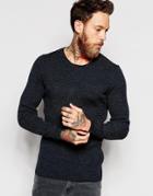 Asos Muscle Fit Ribbed Sweater In Blue Twist - Navy