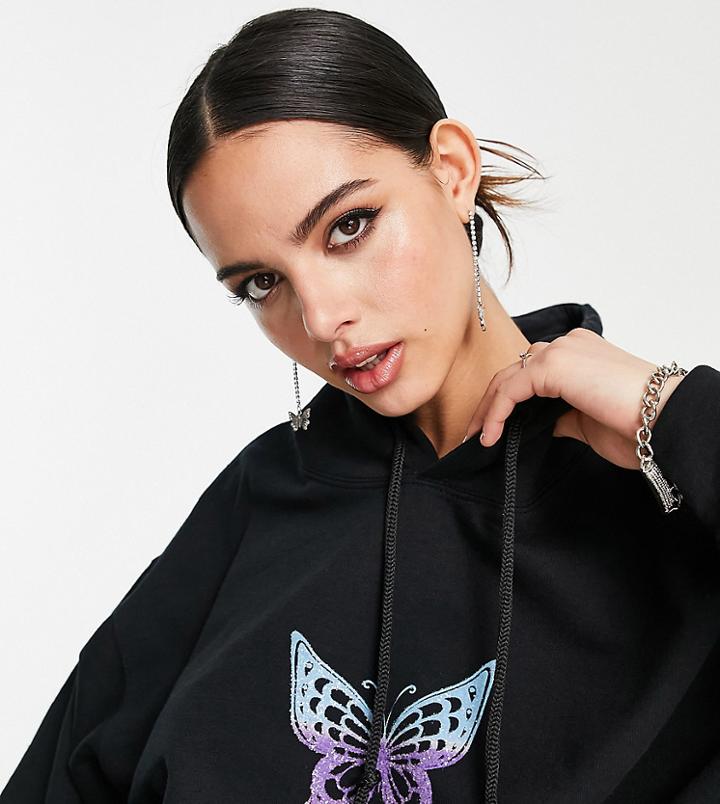 Asyou Ombre Butterfly Graphic Hoodie In Black