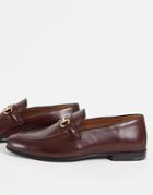 Walk London Terry Snaffle Loafers In Brown High Shine Leather