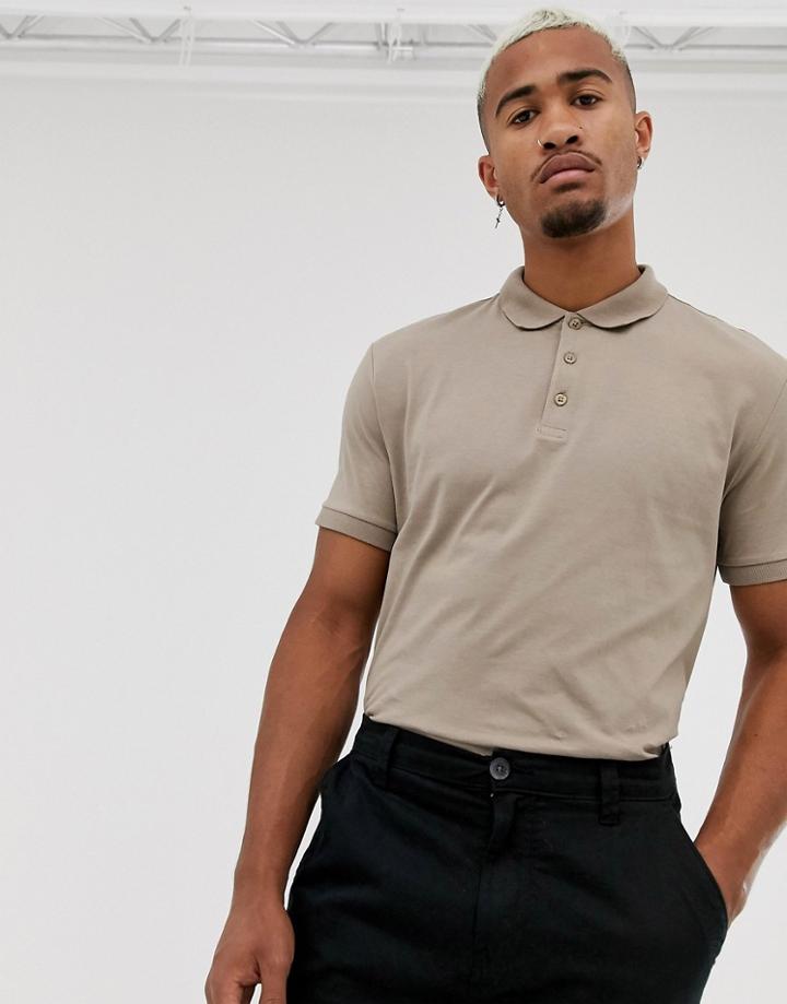 Asos Design Organic Jersey Polo In Beige