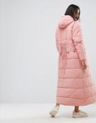Ellesse Maxi Hooded Padded Jacket With Corset Back Detail - Pink