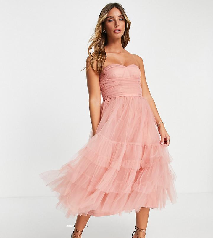 Lace & Beads Bridesmaid Ruched Tiered Midaxi Dress In Blush-pink