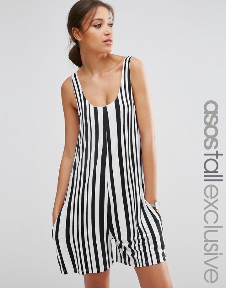 Asos Tall Playsuit In Mono Stripe - Multi