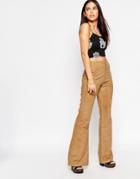 Motel Lexi Flared Pants In Faux Suede - Tan