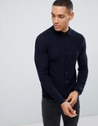 Threadbare Textured Knitted Shirt Sweater - Navy