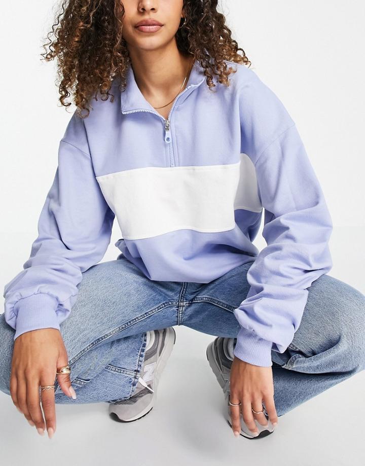 Asos Design Oversized Half Zip Sweatshirt In Color Block-blues