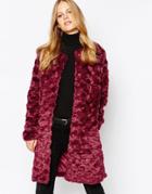 Minimum Faux Fur Long Line Coat - 470 Dark Red