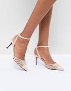 True Decadence Blush Embellished Pointed Mid Heeled Pumps - Pink