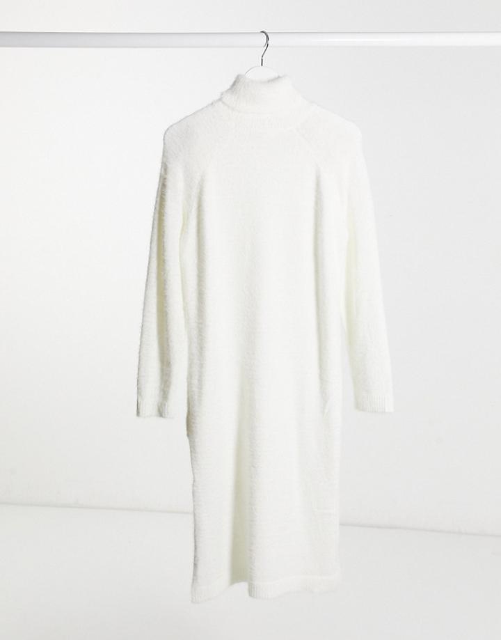 Missguided Fluffy Midaxi Sweater Dress In White