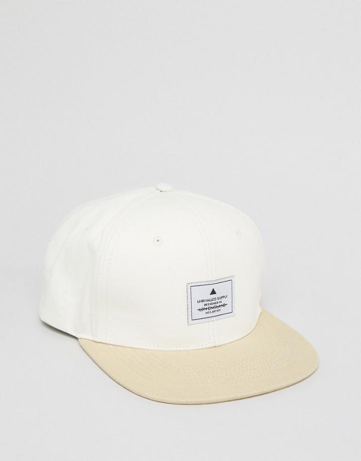 Asos Snapback Cap In Cream With Tan Peak - Cream