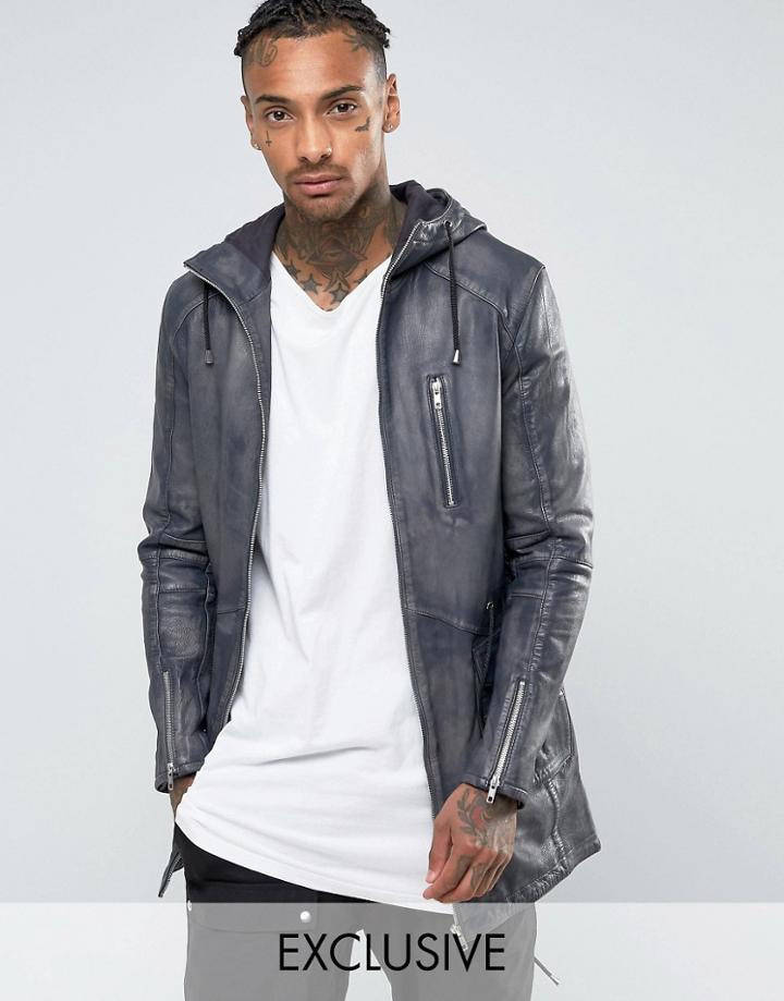 Black Dust Leather Parka - Gray