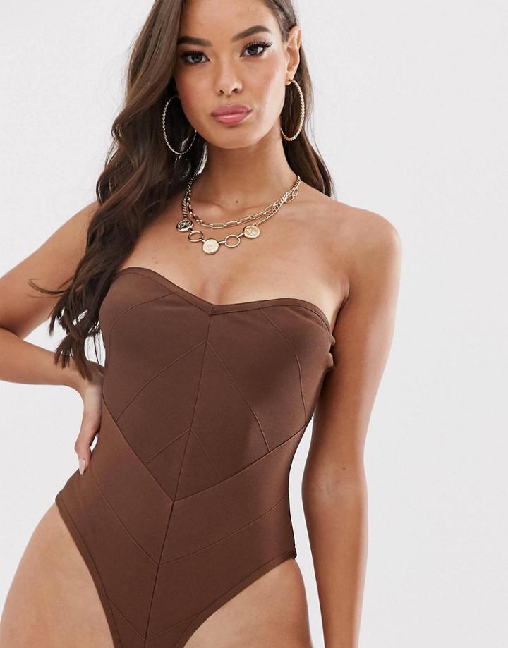 Asos Design Bandage Strapless Swimsuit In Brown