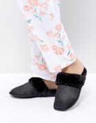 Truffle Collection Satin Faux Fur Mule Slipper - Black