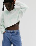 Asos Design Oversized Cropped Sweatshirt With Acid Wash In Black And Green
