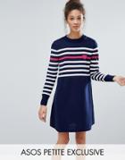 Asos Petite Knitted Dress With Stripe And Heart - Navy