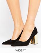 New Look Suedette Wide Fit Shoe With Gold Block Heel - Black