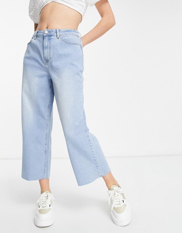 Vila Wide Leg Cropped Jeans In Washed Light Blue