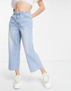 Vila Wide Leg Cropped Jeans In Washed Light Blue