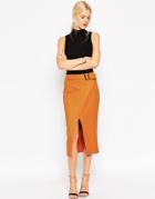 Asos Pencil Skirt With Buckle Detail - Tobacco